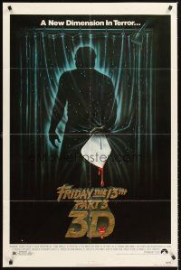 5f414 FRIDAY THE 13th PART 3 - 3D 1sh '82 slasher sequel, art of Jason stabbing through shower!