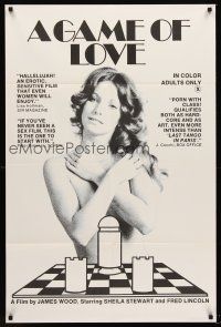 5f419 GAME OF LOVE 1sh '74 sexy Sheila Stuart sexploitation, suggestive chessboard!