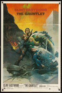 5f421 GAUNTLET small credit style 1sh '77 Clint Eastwood, great Frank Frazetta action art!