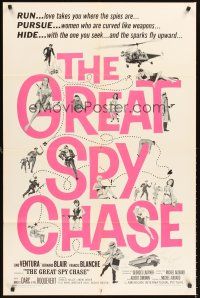 5f437 GREAT SPY CHASE 1sh '66 Lino Ventura, Mireille Darc, sexy Cold War spy spoof!