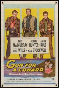 5f441 GUN FOR A COWARD 1sh '56 art of cowboys Fred MacMurray, Jeffrey Hunter & Dean Stockwell!
