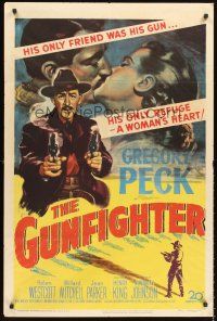 5f443 GUNFIGHTER 1sh '50 Helen Westcott, cowboy Gregory Peck's only friends were his guns!