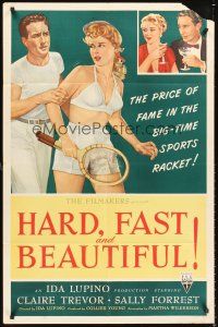 5f451 HARD, FAST & BEAUTIFUL 1sh '51 Ida Lupino, art of sexy tennis player Sally Forrest!
