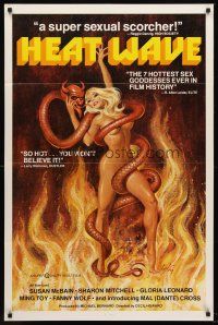 5f457 HEAT WAVE 1sh '77 x-rated, incredible sexy Weston art of naked woman w/devil snake!