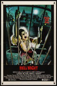 5f459 HELL NIGHT 1sh '81 artwork of Linda Blair trying to escape haunted house by Jarvis!