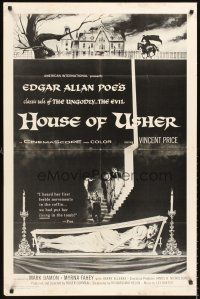 5f483 HOUSE OF USHER 1sh R67 Edgar Allan Poe's tale of the ungodly & evil, art by Reynold Brown!