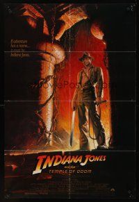 5f497 INDIANA JONES & THE TEMPLE OF DOOM 1sh '84 full-length art of Harrison Ford by Bruce Wolfe!
