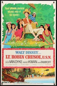 5f560 LT. ROBIN CRUSOE, U.S.N. style A 1sh '66 Disney, cool art of Dick Van Dyke with island babes!