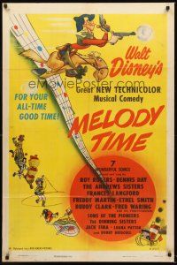 5f593 MELODY TIME style A 1sh '48 Walt Disney, cool cartoon art of Donald Duck, Little Toot & more!