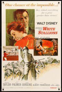 5f605 MIRACLE OF THE WHITE STALLIONS 1sh '63 Walt Disney, Lipizzaner stallions & soldiers art!