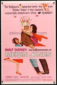 5f606 MISADVENTURES OF MERLIN JONES style A 1sh '64 Disney, art of Annette Funicello, Kirk & chimp!