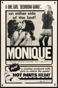 5f612 MONIQUE/HOT PANTS HOLIDAY 1sh '70s lesbian sexploitation double-bill!
