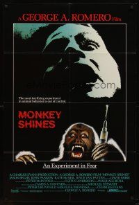 5f114 MONKEY SHINES int'l 1sh '88 George Romero directed, art of really creepy monkey w/needle!