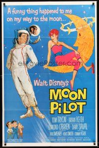 5f616 MOON PILOT 1sh '62 Disney, Tom Tryon, Dany Saval, wacky space man and moon girl art!