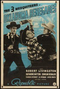 5f660 OKLAHOMA RENEGADES 1sh '40 Robert Livingston, Raymond Hatton, cool image of barfight!