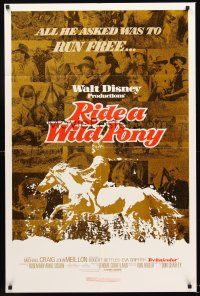 5f756 RIDE A WILD PONY 1sh '76 Disney, cool artwork of boy on white horse riding alongside train!