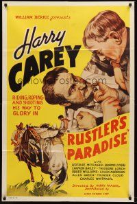 5f771 RUSTLER'S PARADISE 1sh R47 Harry Carey riding, roping, and shooting his way to glory!