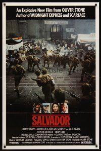 5f776 SALVADOR 1sh '86 James Woods, James Belushi, directed by Oliver Stone!
