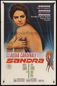 5f778 SANDRA 1sh '66 Visconti, close-up image of sexy Claudia Cardinale!