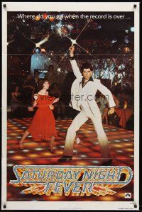 5f781 SATURDAY NIGHT FEVER teaser 1sh '77 best image of disco dancer John Travolta & Karen Gorney!