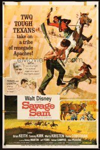 5f783 SAVAGE SAM style A 1sh '63 Disney, boy & dog fighting Native American, Old Yeller sequel!