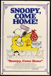 5f829 SNOOPY COME HOME 1sh '72 Peanuts, Charlie Brown, great image of Snoopy & Woodstock!