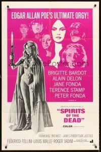 5f148 SPIRITS OF THE DEAD int'l 1sh '69 Federico Fellini, Reynold Brown artwork of sexy Jane Fonda!