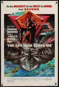 5f850 SPY WHO LOVED ME 1sh '77 great art of Roger Moore as James Bond 007 by Bob Peak!