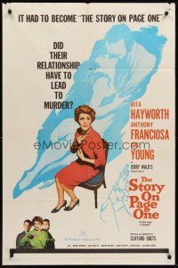 5f862 STORY ON PAGE ONE 1sh '60 how did Rita Hayworth's relationship lead to murder?