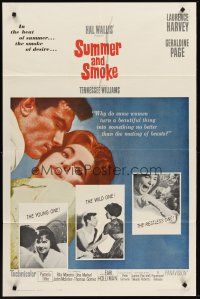 5f866 SUMMER & SMOKE 1sh '61 close up of Laurence Harvey & Geraldine Page!