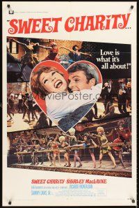 5f872 SWEET CHARITY 1sh '69 Bob Fosse musical starring Shirley MacLaine, it's all about love!