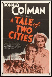 5f880 TALE OF TWO CITIES 1sh R62 Ronald Colman, Elizabeth Allan, written by Charles Dickens!