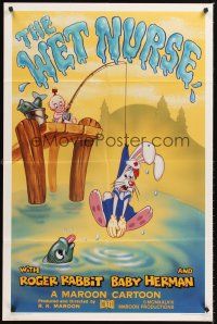 5f965 WET NURSE Kilian 1sh '88 Baby Herman goes fishing w/Roger Rabbit as the bait!