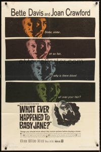 5f966 WHAT EVER HAPPENED TO BABY JANE? 1sh '62 Aldrich, scariest Bette Davis & Joan Crawford!