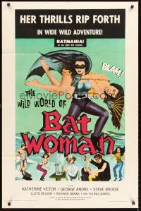 5f979 WILD WORLD OF BATWOMAN 1sh '66 cool artwork of sexy female super hero by J. Syphers!
