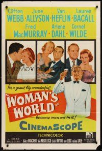 5f983 WOMAN'S WORLD 1sh '54 June Allyson, Clifton Webb, Van Heflin, Lauren Bacall, Arlene Dahl!
