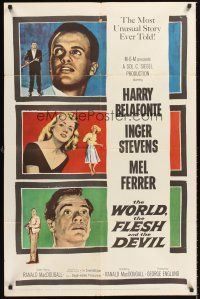 5f986 WORLD, THE FLESH & THE DEVIL 1sh '59 Inger Stevens between Harry Belafonte & Mel Ferrer!
