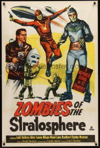 5f999 ZOMBIES OF THE STRATOSPHERE 1sh '52 great artwork image of aliens with guns!