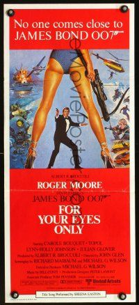 5g491 FOR YOUR EYES ONLY Aust daybill '81 no one comes close to Roger Moore as James Bond 007!