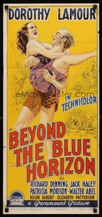 5g410 BEYOND THE BLUE HORIZON Aust daybill '42 Richardson Studio sotne litho of Lamour & Denning!