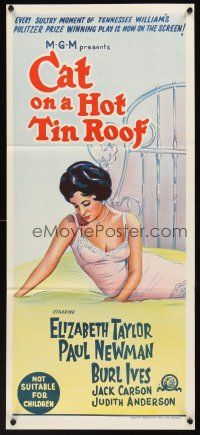5g435 CAT ON A HOT TIN ROOF Aust daybill R66 stone litho of Elizabeth Taylor as Maggie the Cat!