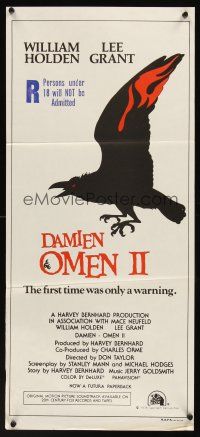 5g455 DAMIEN OMEN II Aust daybill '78 cool art of demonic crow, the first time was only a warning!
