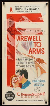 5g485 FAREWELL TO ARMS Aust daybill '58 Rock Hudson & Jennifer Jones, Ernest Hemingway