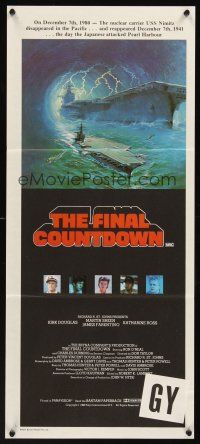 5g487 FINAL COUNTDOWN Aust daybill '80 cool sci-fi artwork of the U.S.S. Nimitz aircraft carrier!