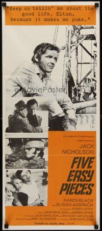 5g490 FIVE EASY PIECES Aust daybill '70 great close up of Jack Nicholson, directed by Bob Rafelson!