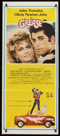 5g508 GREASE Aust daybill '78 close up of John Travolta & Olivia Newton-John in a classic musical!