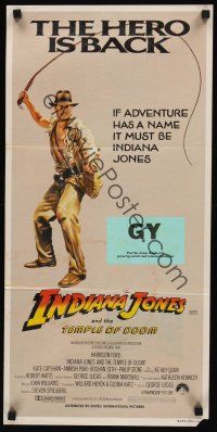 5g537 INDIANA JONES & THE TEMPLE OF DOOM Hero is Back style Aust daybill '84 art of Harrison Ford, the hero is back!