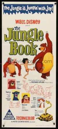 5g541 JUNGLE BOOK Aust daybill '68 Walt Disney cartoon classic, great image of Mowgli & friends!