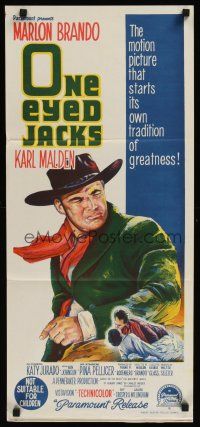 5g578 ONE EYED JACKS Aust daybill '61 great stone litho of star & director Marlon Brando!