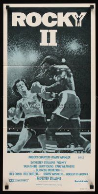 5g597 ROCKY II Aust daybill R80s Sylvester Stallone & Carl Weathers fight in ring, boxing sequel!